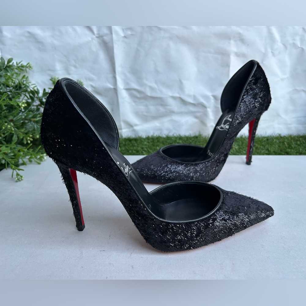 Christian Louboutin Iriza Black Vel Papillon Half d'Orsay Pump size 37 - Picture 6 of 17